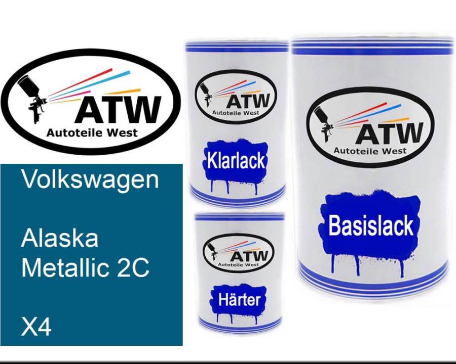 Volkswagen, Alaska Metallic 2C, X4: 500ml Lackdose + 500ml Klarlack + 250ml Härter - Set, von ATW Autoteile West.